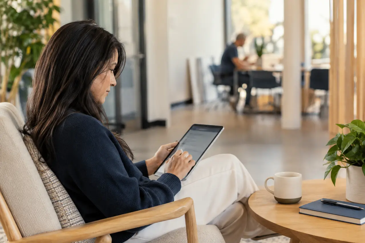 Employee completing private feedback on a tablet