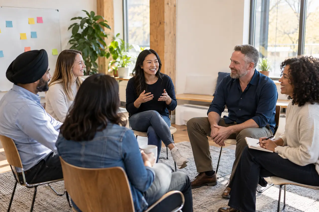 Engaged professional workshop circle