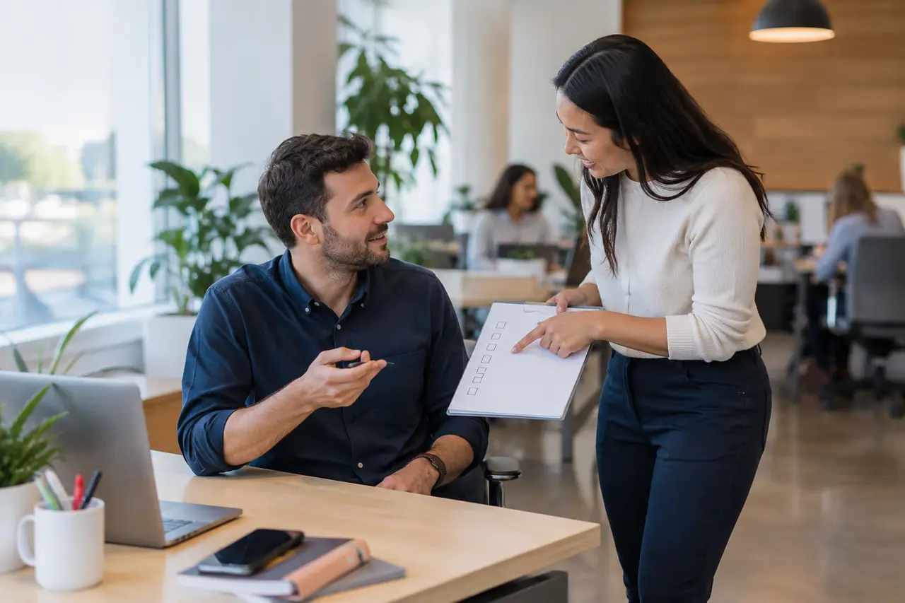Manager clarifying a task with a colleague